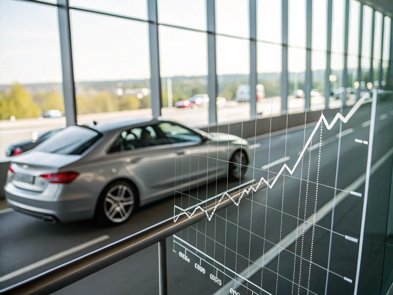 A professional and sleek image representing the Business podcast category, featuring a graph trending upwards with skyscrapers in the background, symbolizing growth and success in the business world.